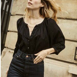 DÔEN Black Sheer Button Front Jiana Blouse Size XS NWT